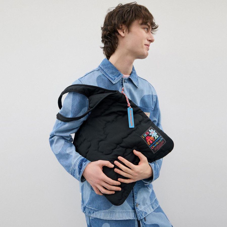 Bolsas Tote COACH Topia Loop Flat With Cloud Quilting Masculino Pretas | 67842WVEX