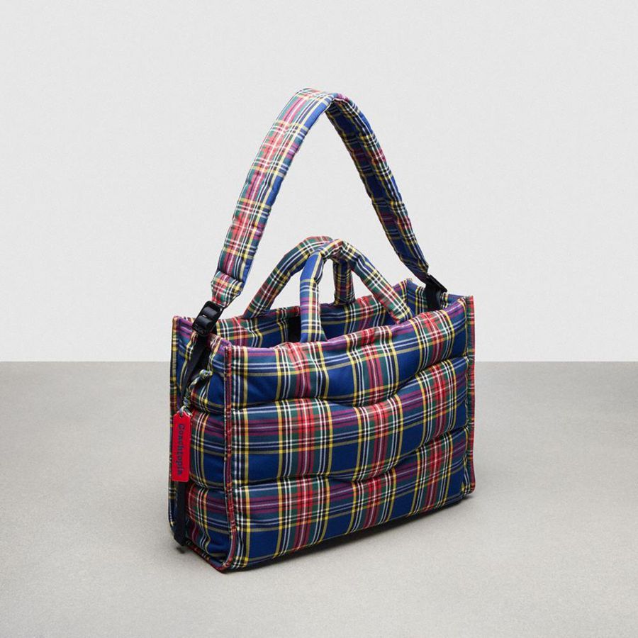 Bolsas Tote COACH Topia Loop Tote With Plaid Quilting Feminino Azuis | 92701NBJF