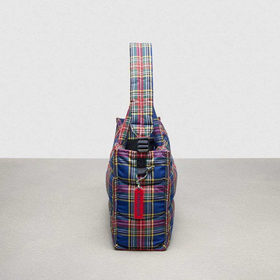Bolsas Tote COACH Topia Loop Tote With Plaid Quilting Feminino Azuis | 92701NBJF
