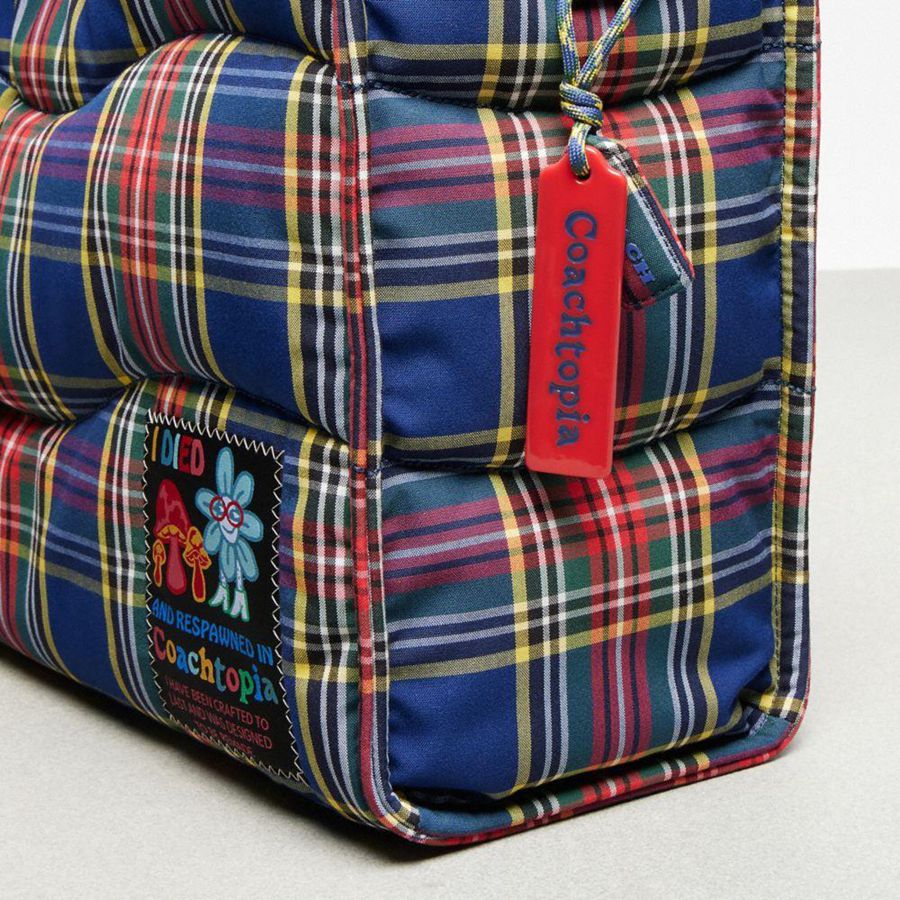 Bolsas Tote COACH Topia Loop Tote With Plaid Quilting Feminino Azuis | 92701NBJF