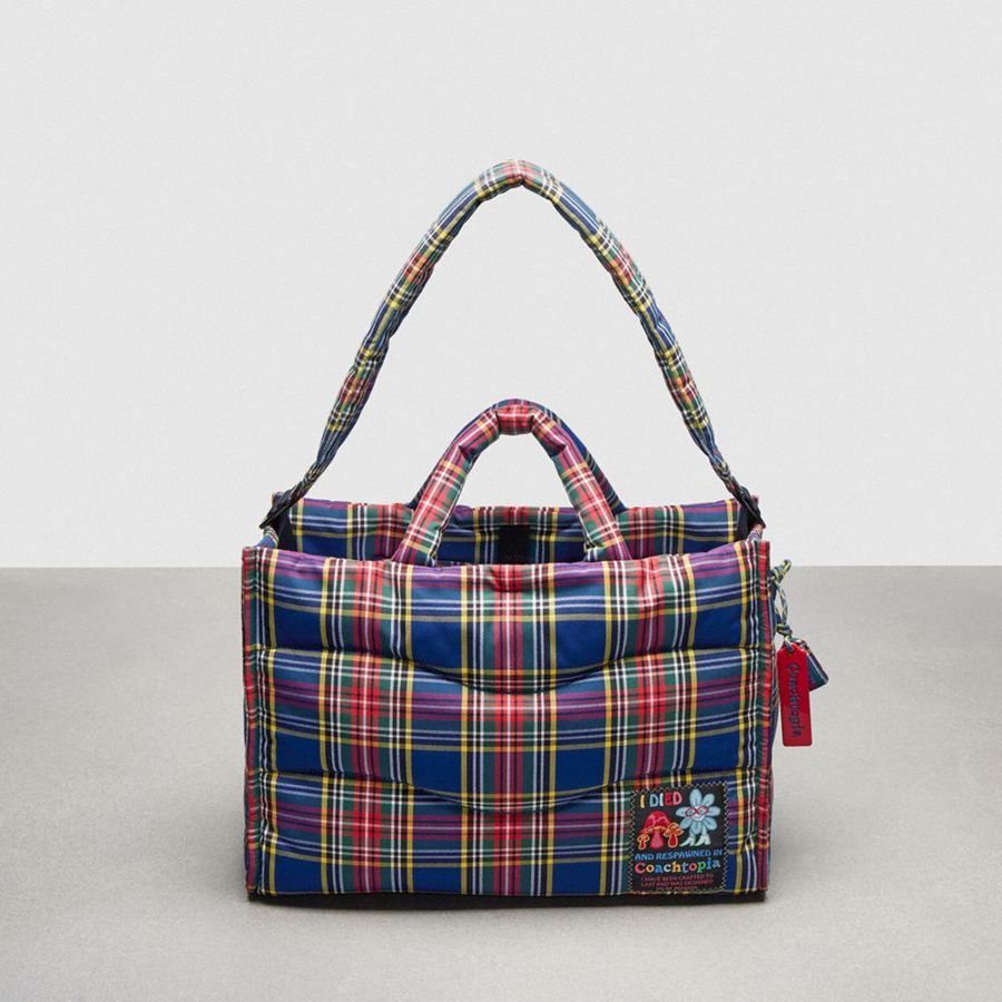 Bolsas Tote COACH Topia Loop Tote With Plaid Quilting Feminino Azuis | 92701NBJF