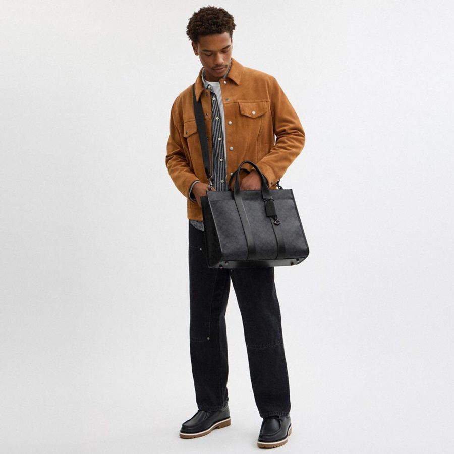 Bolsas Tote COACH Wesley In Signature Canvas Masculino Cinzentas | 03684AFSW