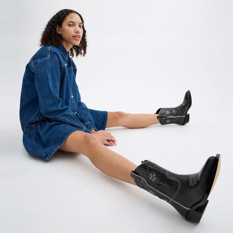 Botas COACH Aria Cowboy Feminino Pretas | 51480RUBQ