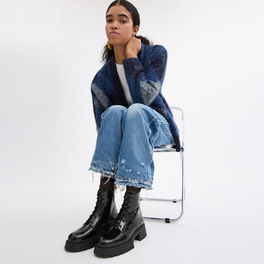 Botas COACH Avery Platformie Feminino Pretas | 15342KYEL