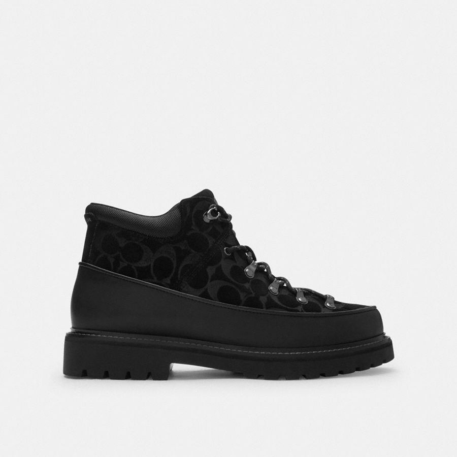 Botas COACH Bradley Hiker In Signature Suede Masculino Pretas | 61970TWES