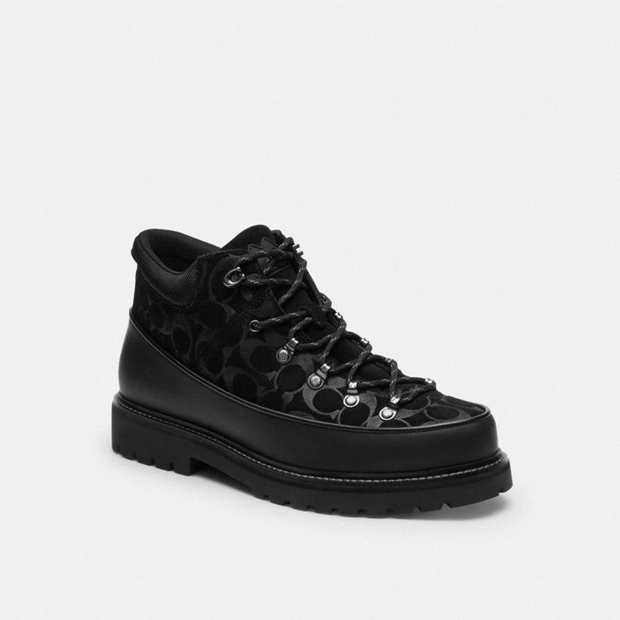 Botas COACH Bradley Hiker In Signature Suede Masculino Pretas | 61970TWES