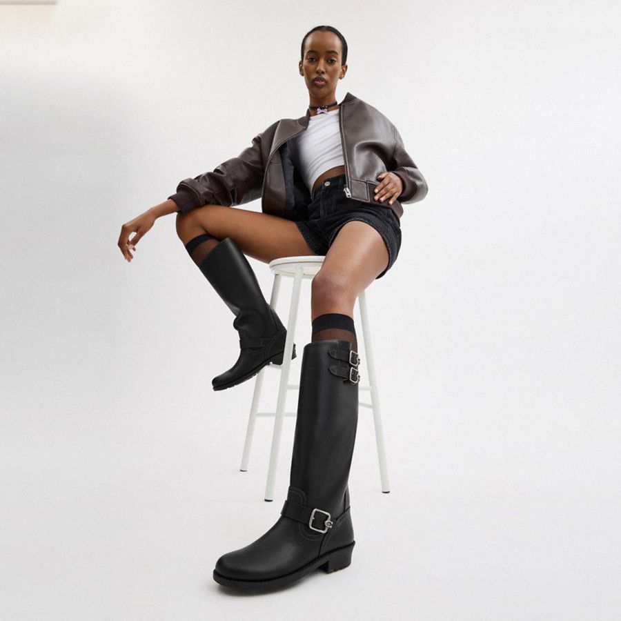 Botas COACH Daria Moto Feminino Pretas | 21439UDBQ