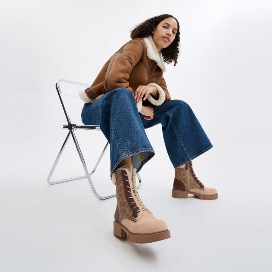 Botas COACH Leightonie In Signature Canvas Feminino Marrom | 06395MOLV