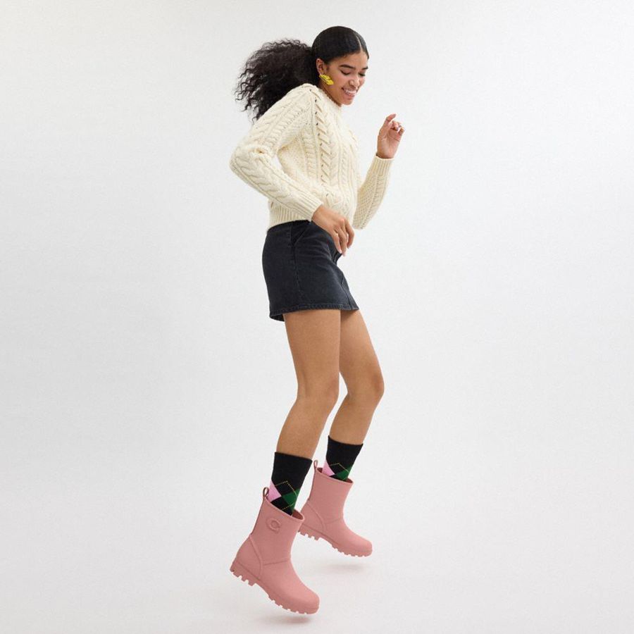 Botas COACH Ryder Rain Feminino Rosa | 42736NIAP