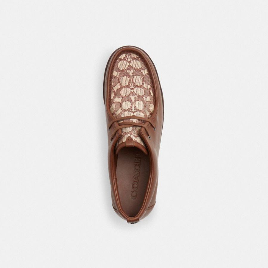 Botas COACH Scott Apron Toe In Signature Jacquard Masculino Marrom | 47981ICQH
