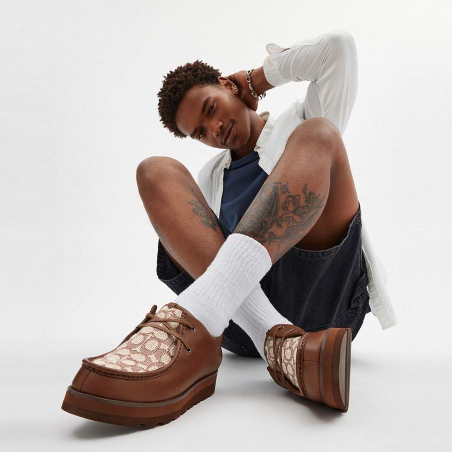 Botas COACH Scott Apron Toe In Signature Jacquard Masculino Marrom | 47981ICQH