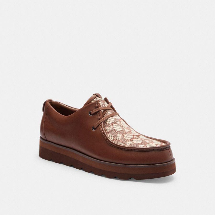Botas COACH Scott Apron Toe In Signature Jacquard Masculino Marrom | 47981ICQH