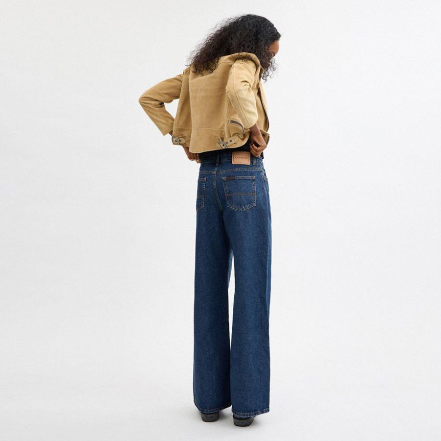 Calças COACH Baggy Denim Feminino Azuis | 12058NWXE