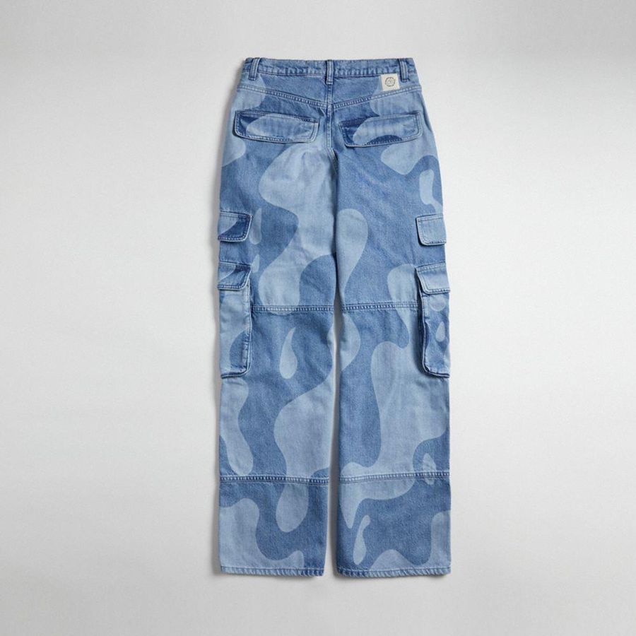 Calças COACH Cargo With Wavy Wash Feminino Azuis | 72530DXWB