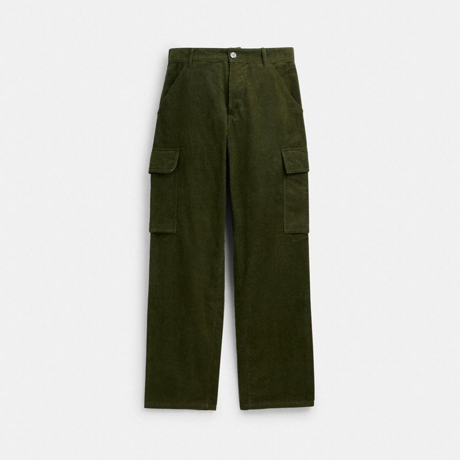 Calças COACH Corduroy Cargo Masculino Verde Oliva | 45091LSZY