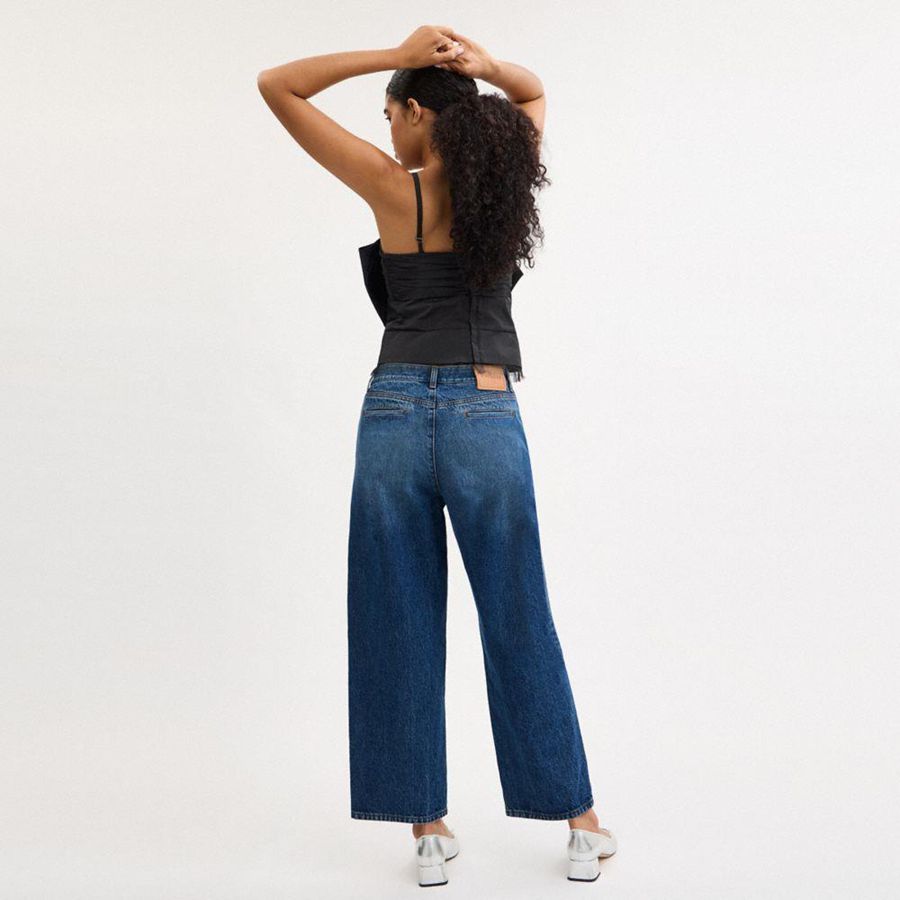 Calças COACH Denim Trousers Feminino Azuis | 95824XKVO