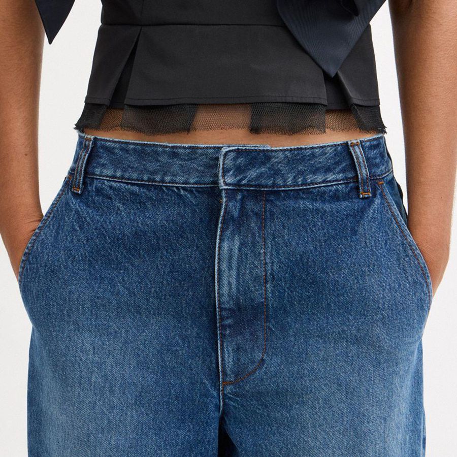 Calças COACH Denim Trousers Feminino Azuis | 95824XKVO