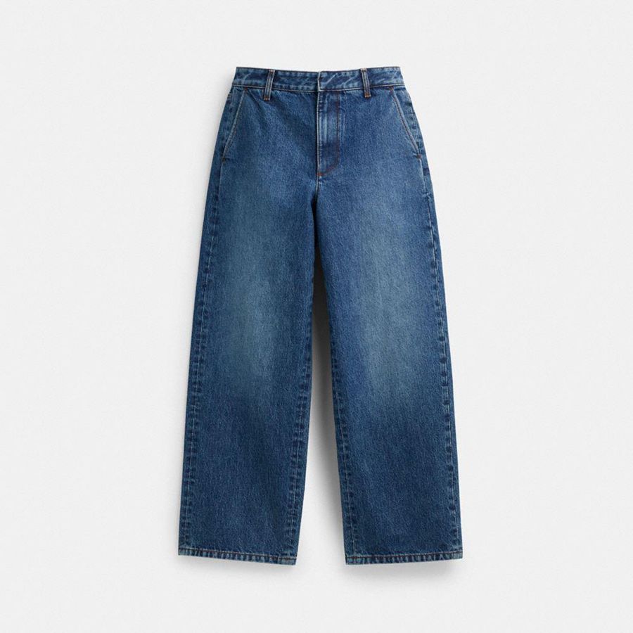 Calças COACH Denim Trousers Feminino Azuis | 95824XKVO
