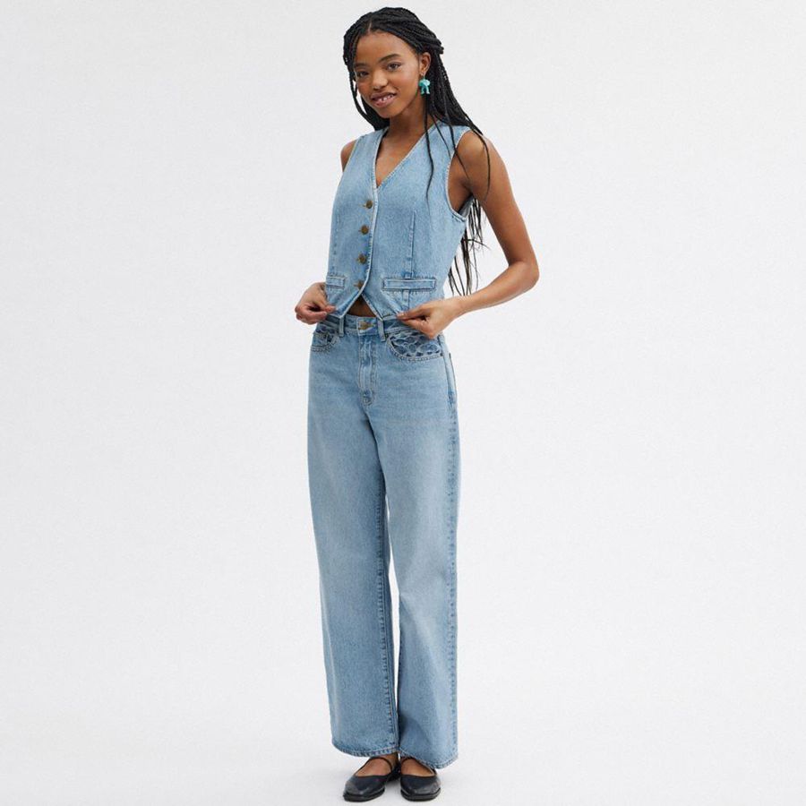 Calças COACH Loose Fit Jeans Feminino Azuis | 17903HMWU