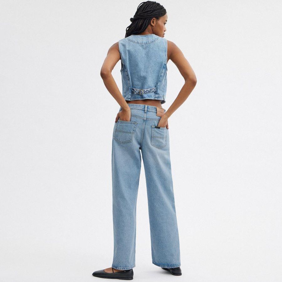 Calças COACH Loose Fit Jeans Feminino Azuis | 17903HMWU