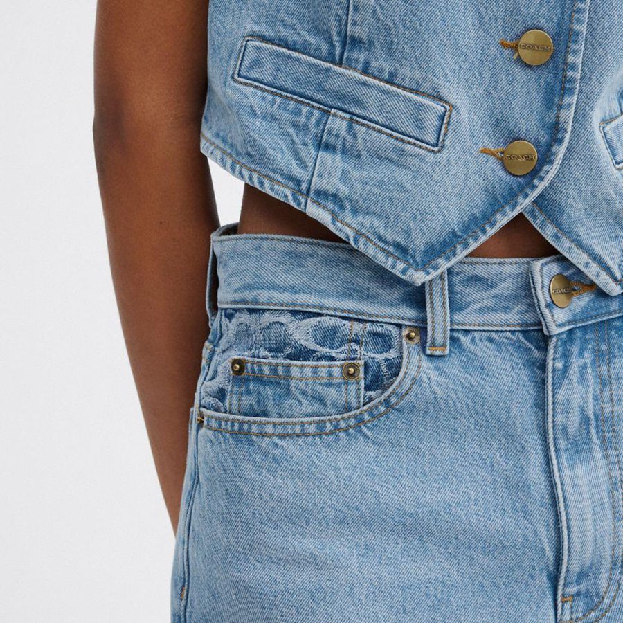 Calças COACH Loose Fit Jeans Feminino Azuis | 17903HMWU