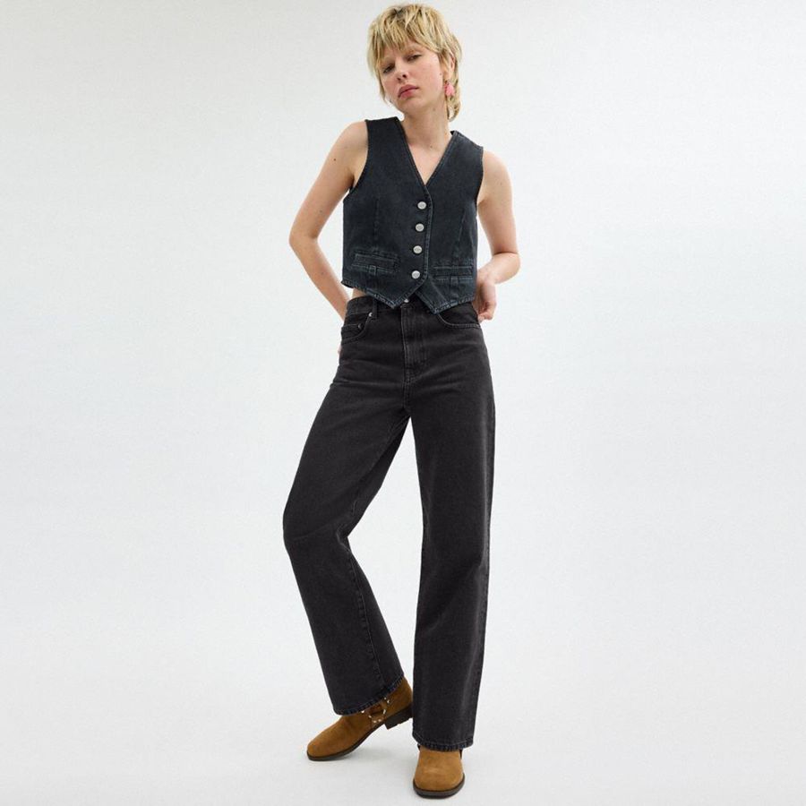 Calças COACH Loose Fit Jeans In Organic Cotton Feminino Pretas | 42176NKOY