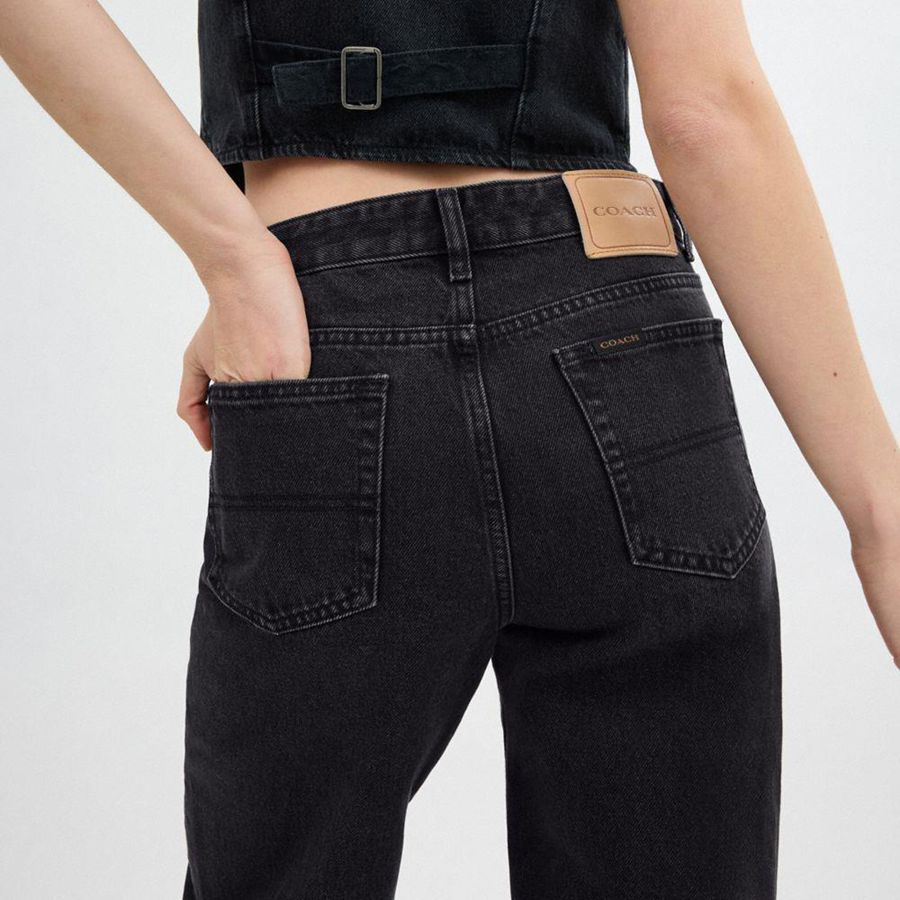 Calças COACH Loose Fit Jeans In Organic Cotton Feminino Pretas | 42176NKOY