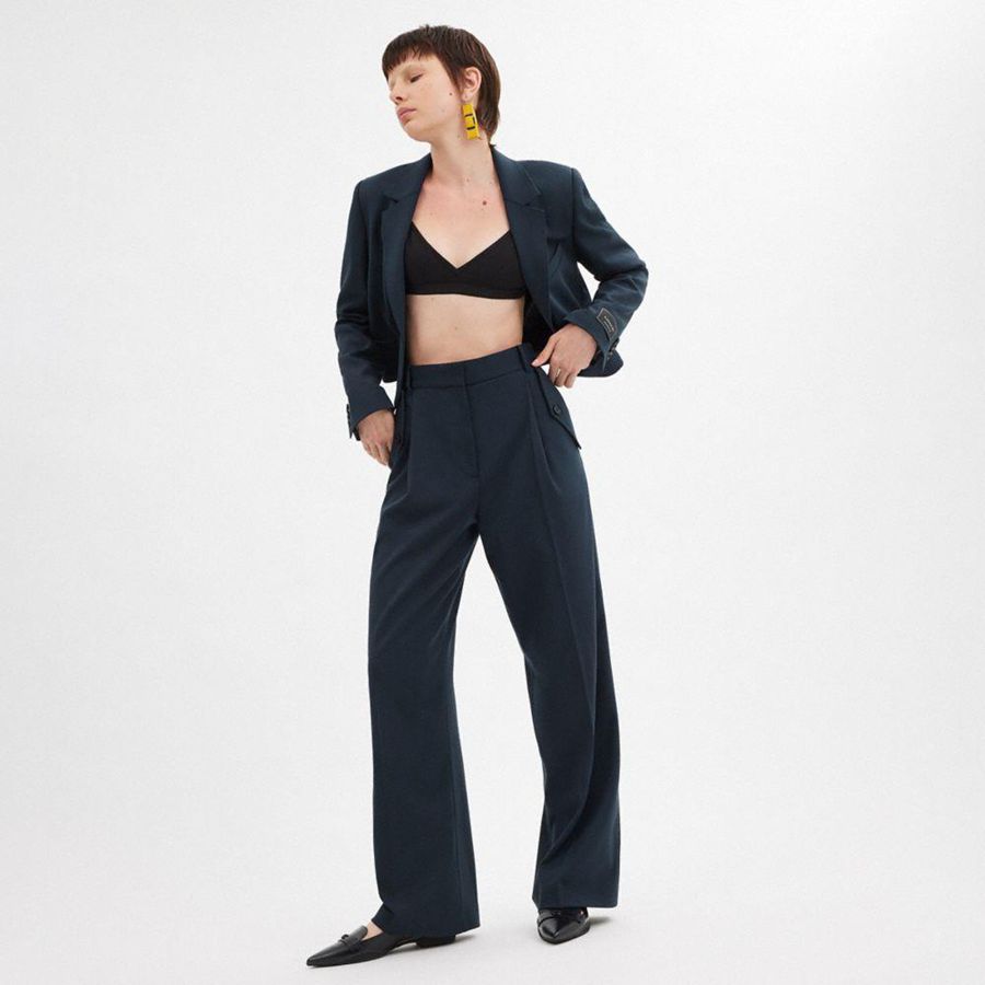 Calças COACH Tailored Feminino Azul Marinho | 86341NCSW