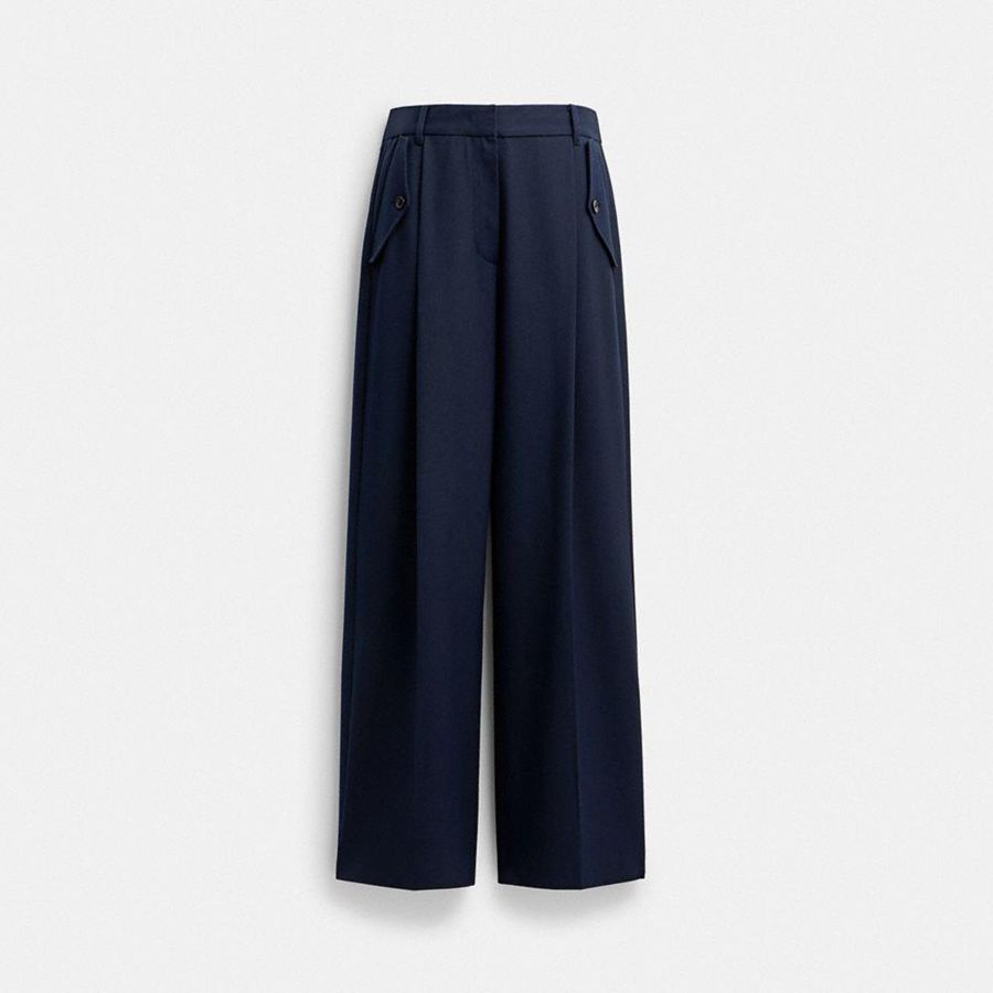 Calças COACH Tailored Feminino Azul Marinho | 86341NCSW