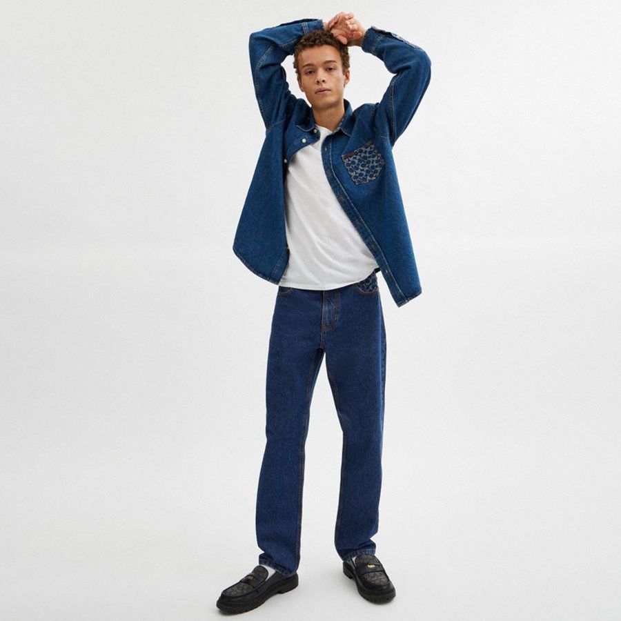 Calças COACH Tapered Jeans Masculino Azuis | 79356YQDP