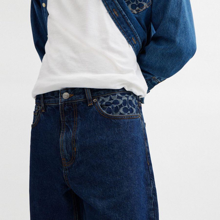 Calças COACH Tapered Jeans Masculino Azuis | 79356YQDP