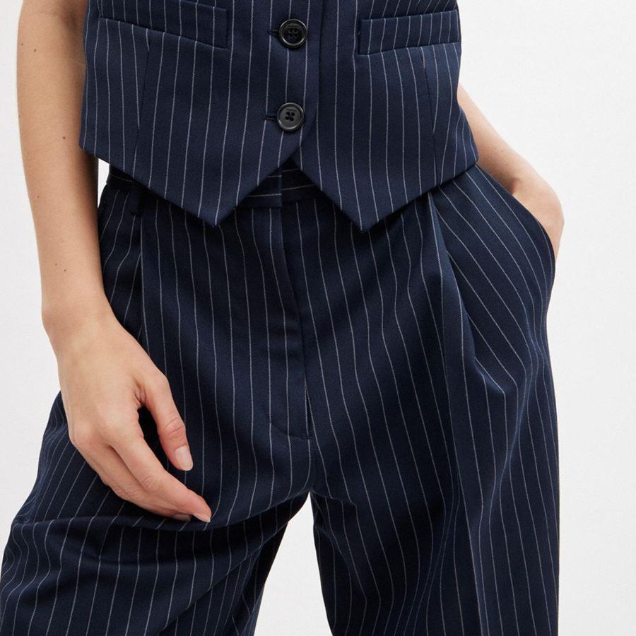 Calças COACH Wide Leg Trousers Feminino Azul Marinho | 48629NSAE
