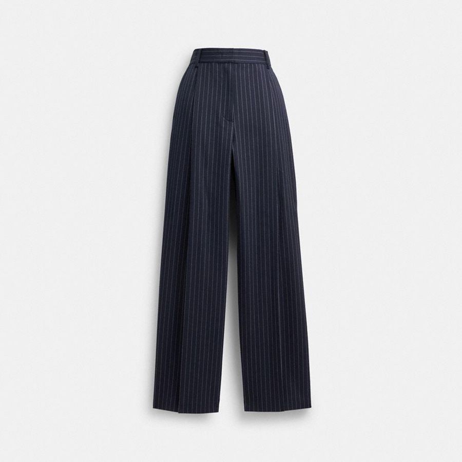 Calças COACH Wide Leg Trousers Feminino Azul Marinho | 48629NSAE