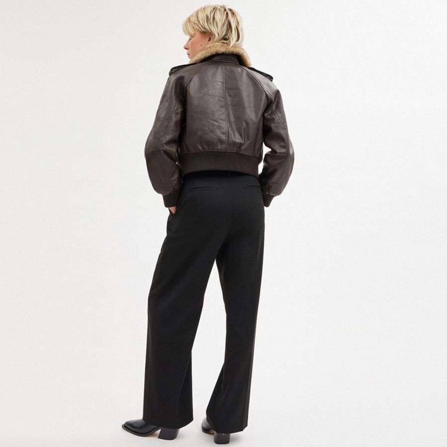 Calças COACH Wide Leg Trousers Feminino Pretas | 37201UOVT