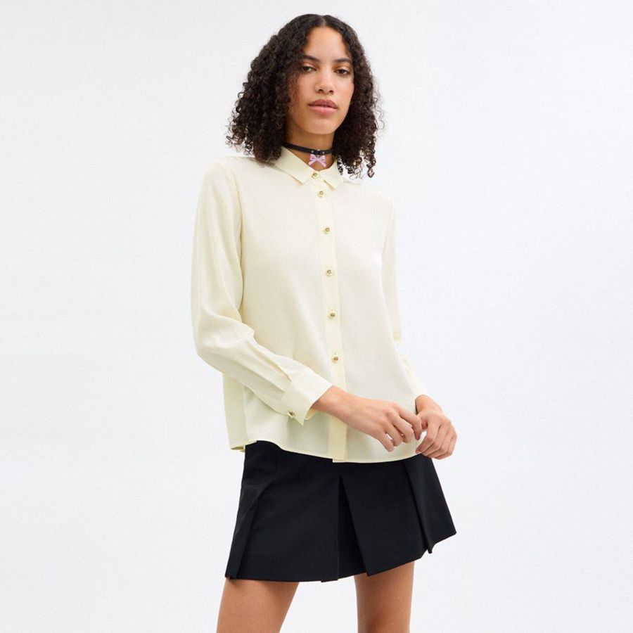 Camisa COACH Blouse Feminino Branco | 25860VGQX