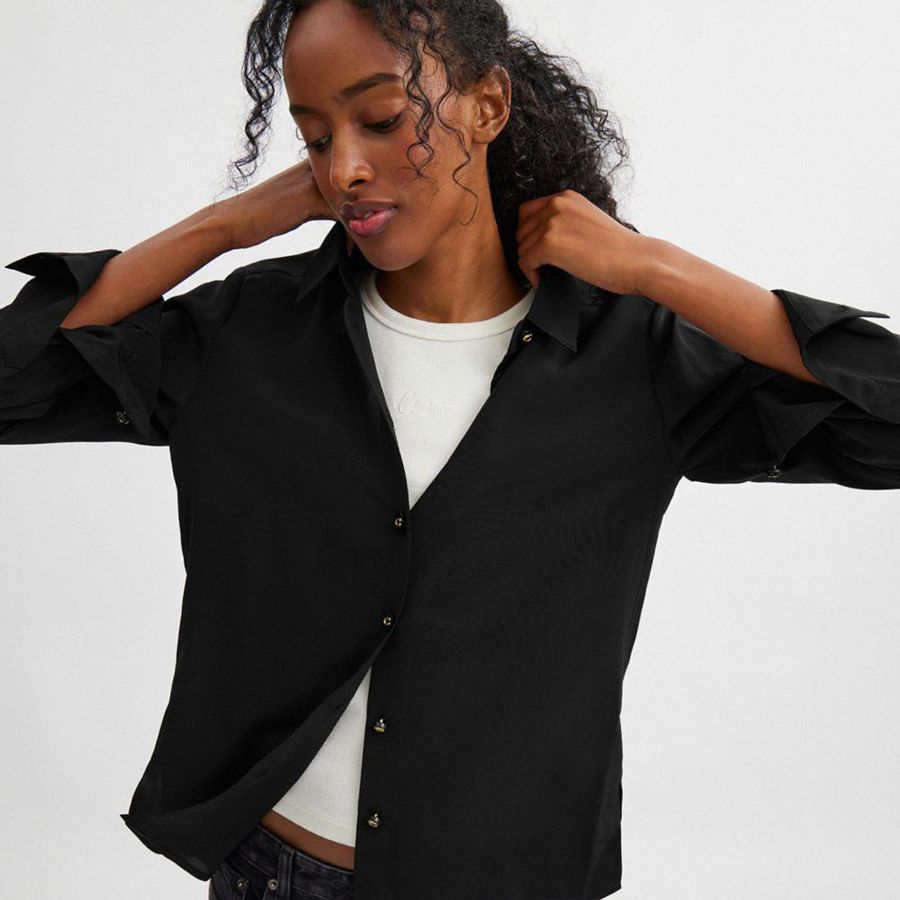 Camisa COACH Blouse Feminino Pretas | 74593IQUW