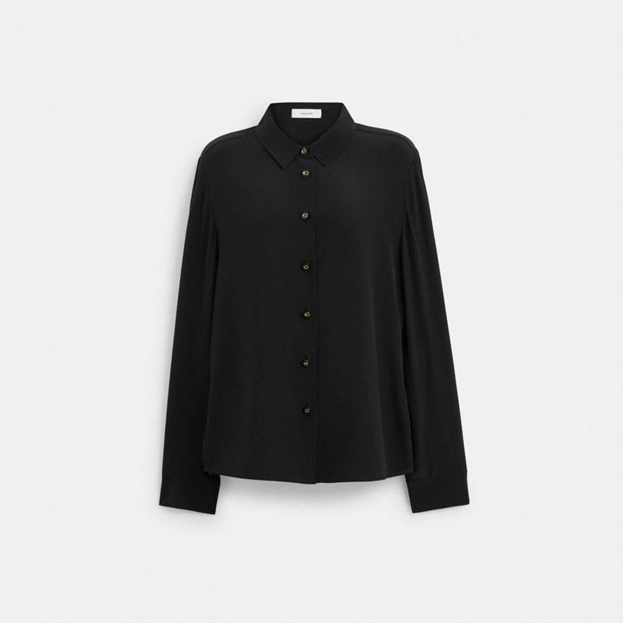 Camisa COACH Blouse Feminino Pretas | 74593IQUW
