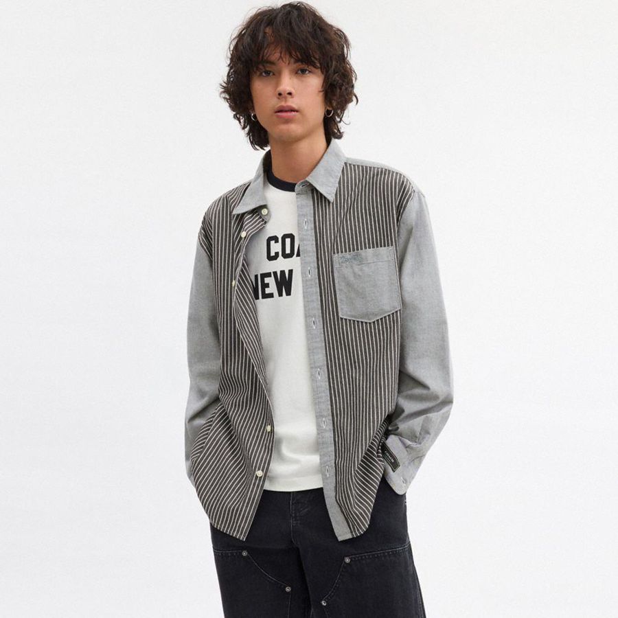 Camisa COACH Button Down Masculino Cinzentas | 78341JEQM
