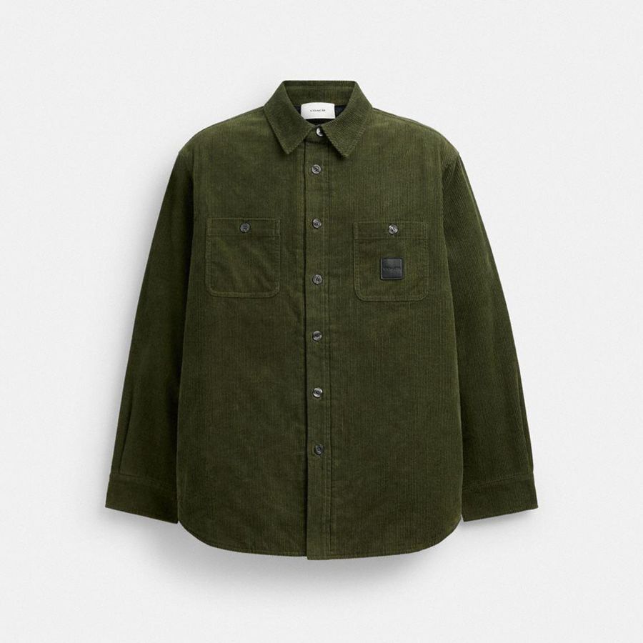 Camisa COACH Corduroy Jacket Masculino Verde Oliva | 89312AONI