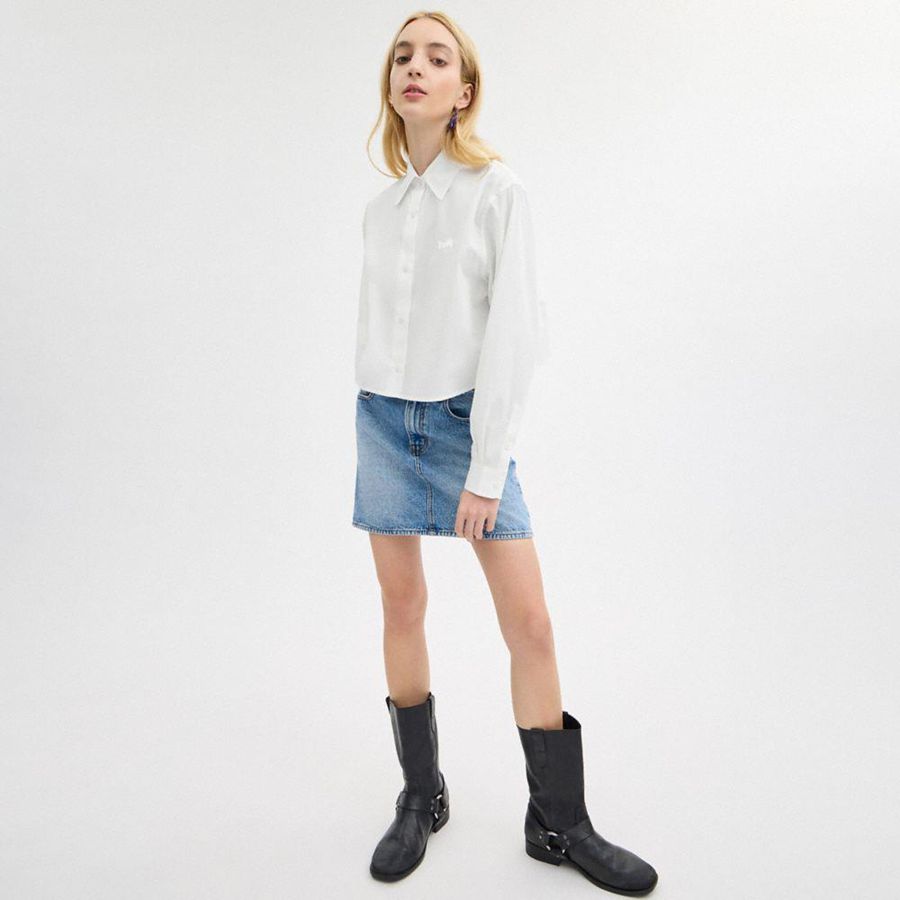 Camisa COACH Cropped Button Up Feminino Branco | 53146TMOY