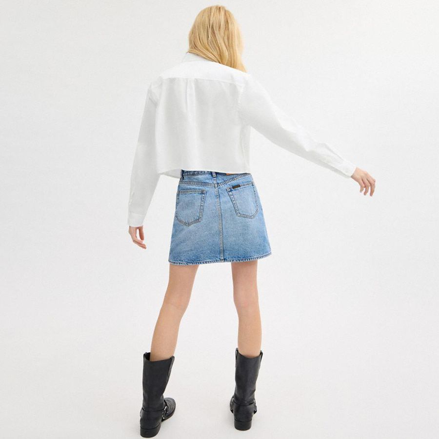 Camisa COACH Cropped Button Up Feminino Branco | 53146TMOY