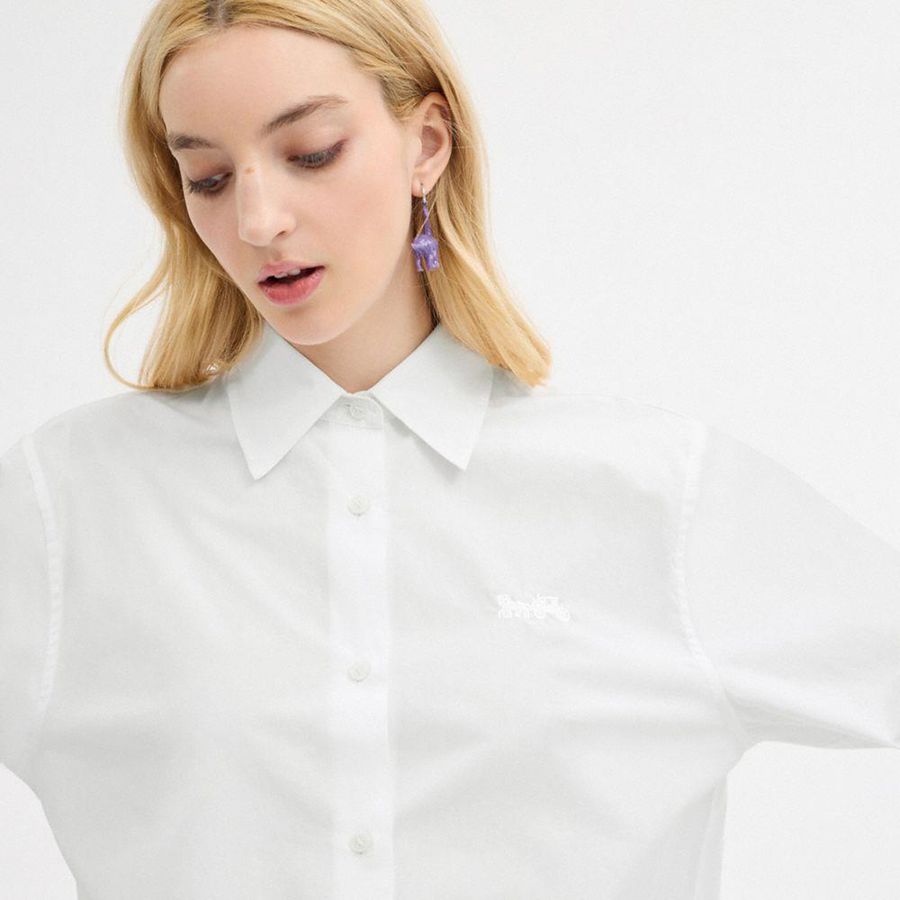 Camisa COACH Cropped Button Up Feminino Branco | 53146TMOY