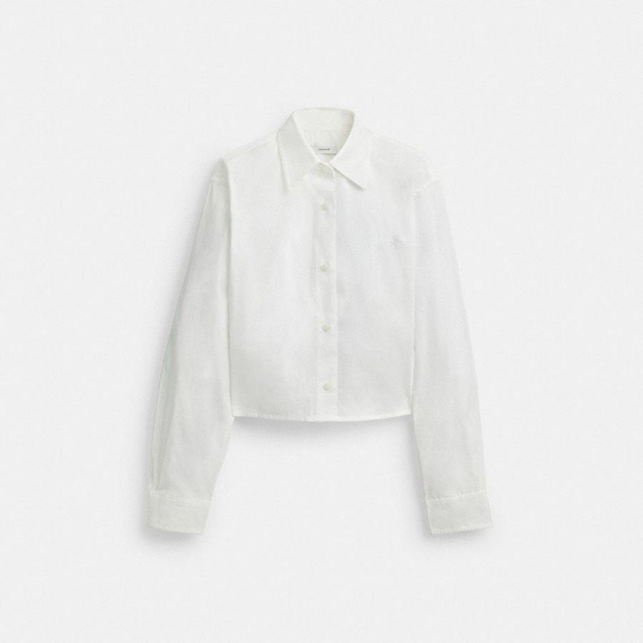 Camisa COACH Cropped Button Up Feminino Branco | 53146TMOY