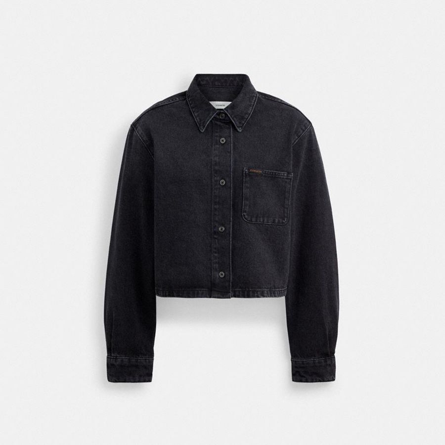 Camisa COACH Cropped Denim Button Down In Organic Cotton Feminino Pretas | 35681SWZE