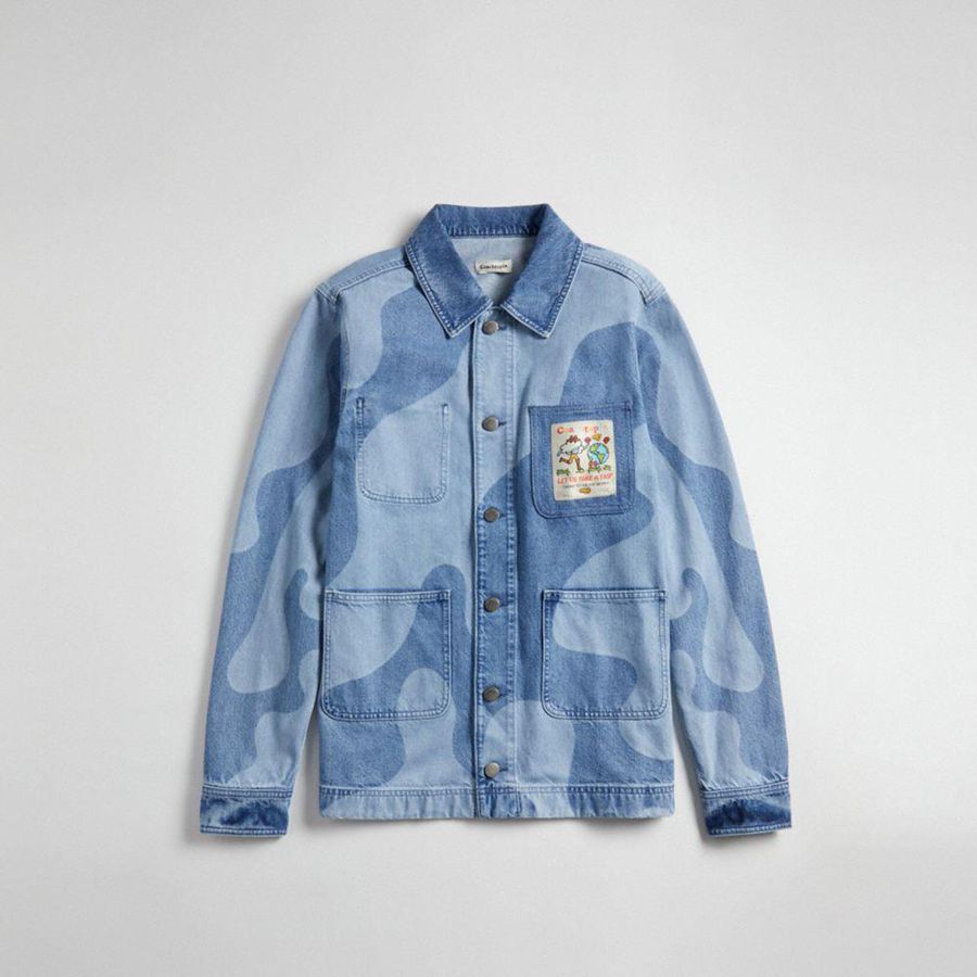 Camisa COACH Jean Jacket In Wavy Wash Masculino Azuis | 74529LVZN