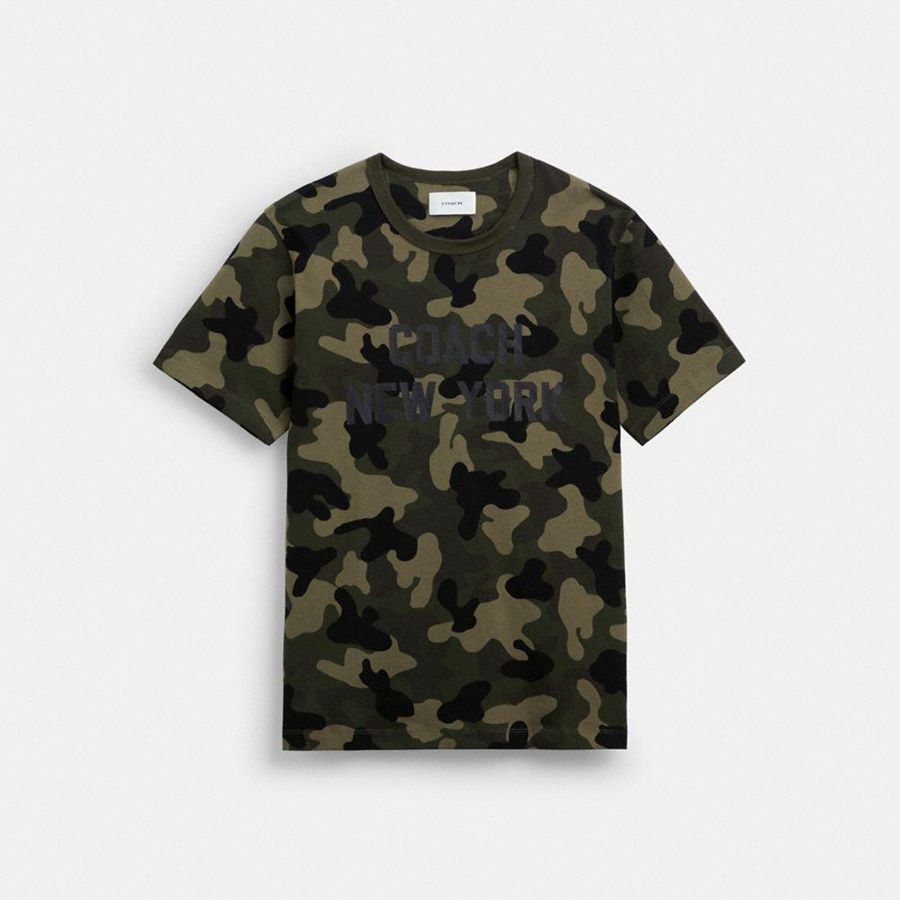Camiseta COACH Camo Print Masculino Verde Oliva | 76591QLRY