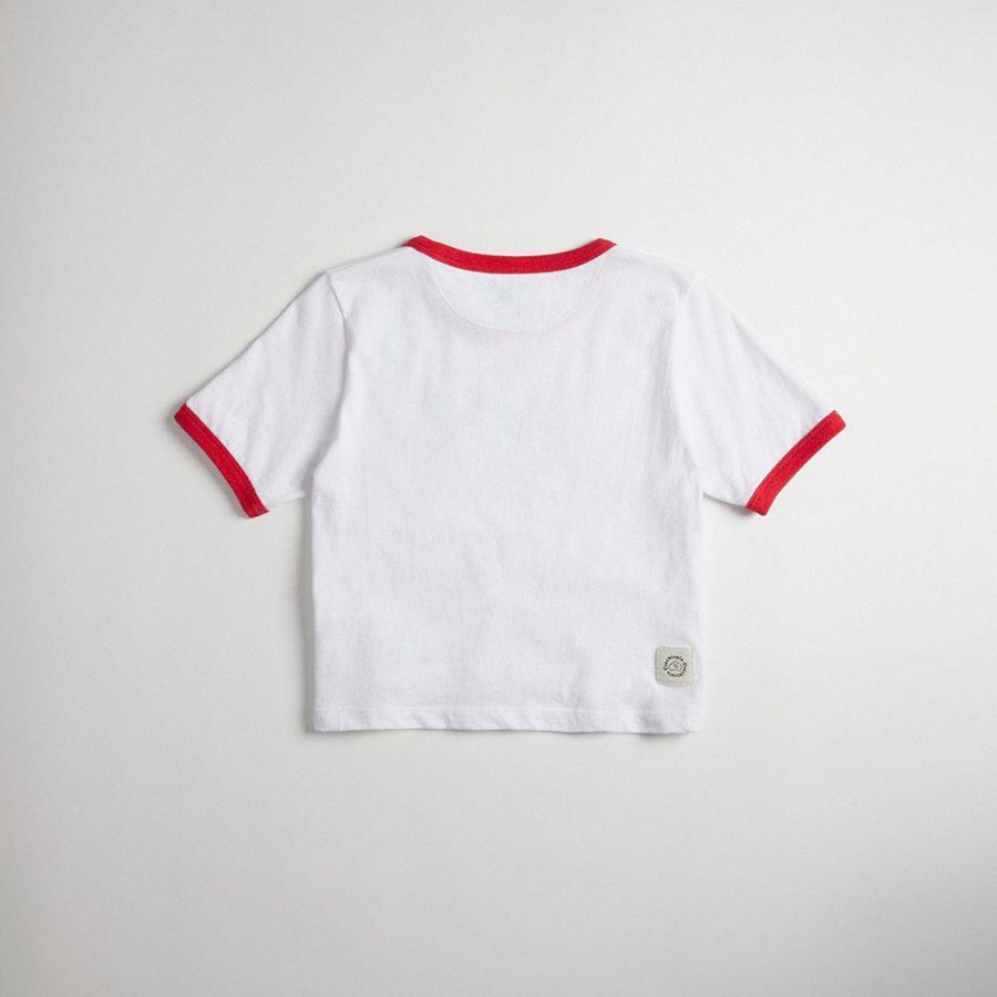 Camiseta COACH Cropped With Coachtopia Creatures Print Feminino Branco | 45623AVBC