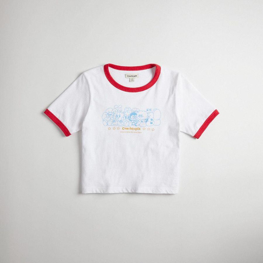 Camiseta COACH Cropped With Coachtopia Creatures Print Feminino Branco | 45623AVBC