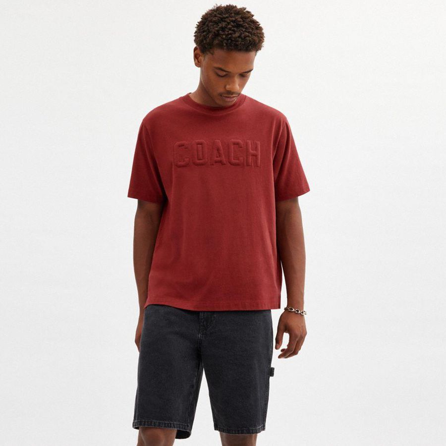 Camiseta COACH Debossed In Organic Cotton Masculino Vermelhas | 40268RKAO