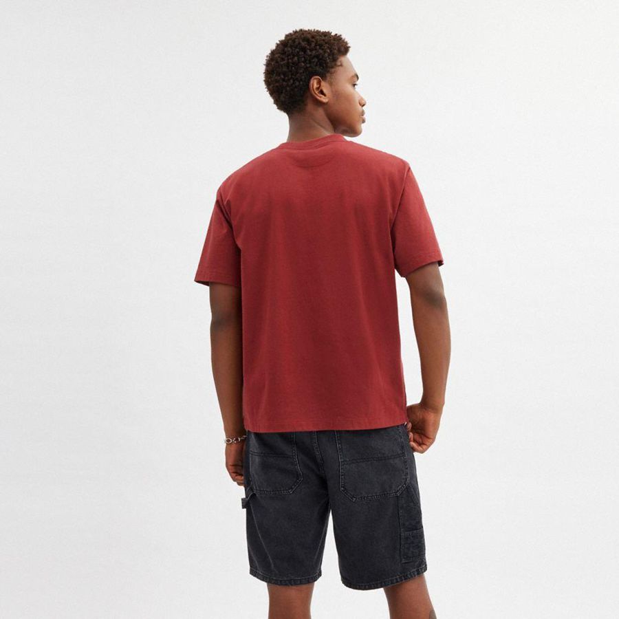 Camiseta COACH Debossed In Organic Cotton Masculino Vermelhas | 40268RKAO